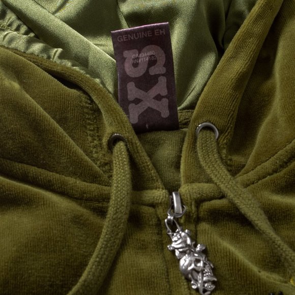 SOLD - Vintage Early 2000s Ed Hardy Green Velour Geisha Tracksuit - Size XS - Picture 9 of 16